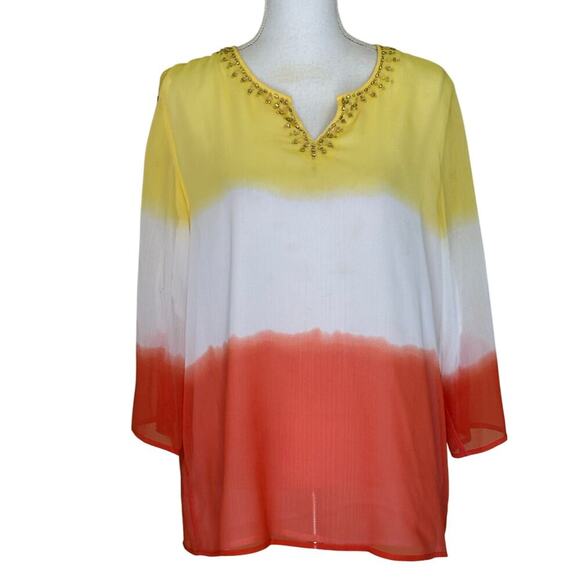 Sheer yellow/white/orange tunic, 12, beach, bohemian, coastal, tropical, cruise0 - Picture 1 of 5